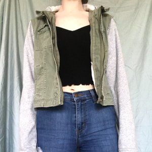 Kids Green Utility Jacket With Gray Sleeves